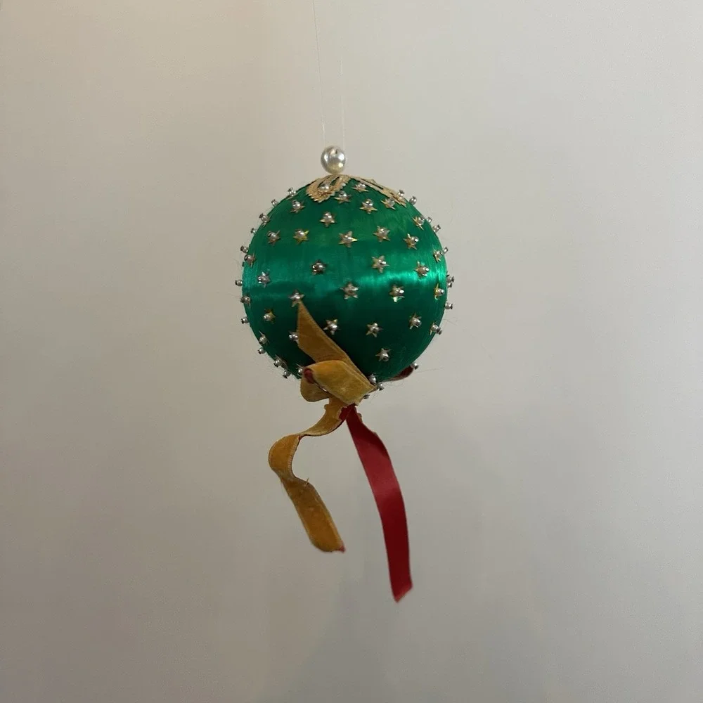 Set Of 3 Christmas Ornaments Push Pin Satin Beaded‎ Angel Pink Green 4